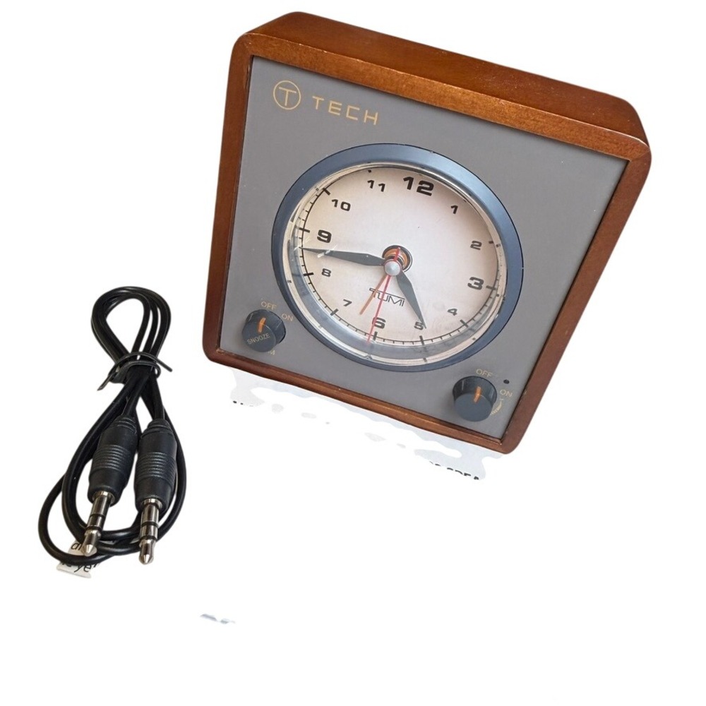 T-Tech by Tumi Analog Alarm Clock Speaker Brown Travel Desk‎ Mid-Century Modern